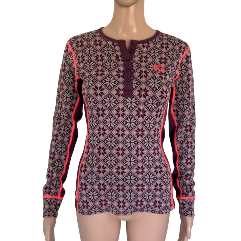 Kari Traa Wool Base Long Sleeve Thermal Henley Layer Fair Isle M Apre Ski Nordic